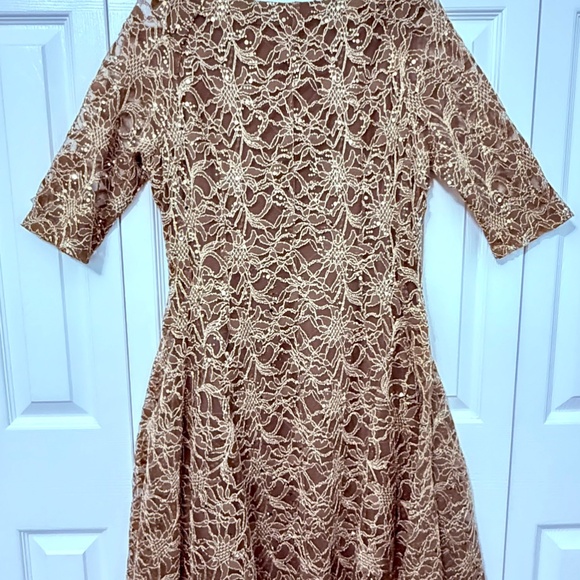 ✨ Chris McLaughlin Bronze Lace Fit & Flare Dress – Size 14 - Picture 3 of 3